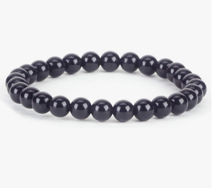 Black Obsidian Healing Crystal Bracelet  Stone of Pleasure Handmade Yoga Stretch Elastic Natural