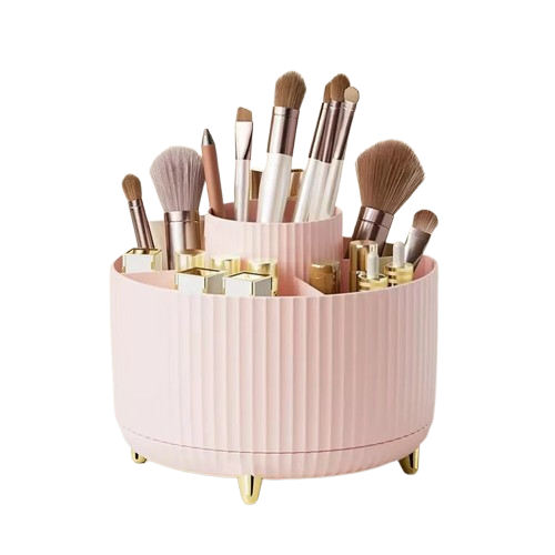 Large Capacity Makeup Brush Holder 5 Slot 360° Rotate Makeup Brush Holder Organizer Cup for Cosmetics Vanity Desktop