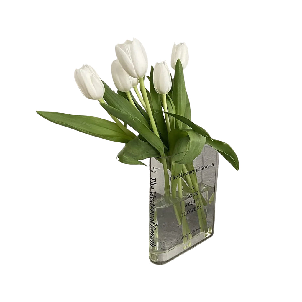 Clear Book Flowers Vase - Cute Bookshelf Decor; Unique Vase for Book Lovers, Artistic and Cultural Flavor Acrylic Vases, A Book About Flowers