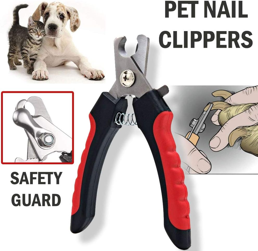 Pet Nail Clippers & File Set - Safe Stainless Steel Trimmer for Dogs Cats, Birds, Anti-Slip Handle, Safety Guard for All Pet Sizes, Easy Grooming Tool