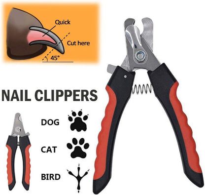 Pet Nail Clippers & File Set - Safe Stainless Steel Trimmer for Dogs Cats, Birds, Anti-Slip Handle, Safety Guard for All Pet Sizes, Easy Grooming Tool