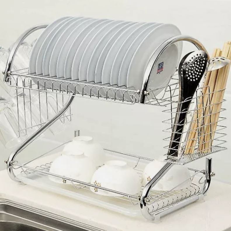 S-Shaped 2-Layer Dish Drainer Rack | Stylish Storage for Bowls, Dishes & Utensils | Space-Saving Shelf for Organized Kitchens