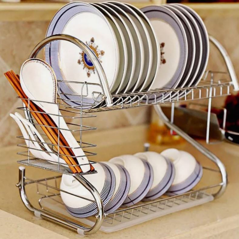 S-Shaped 2-Layer Dish Drainer Rack | Stylish Storage for Bowls, Dishes & Utensils | Space-Saving Shelf for Organized Kitchens