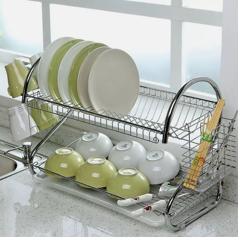 S-Shaped 2-Layer Dish Drainer Rack | Stylish Storage for Bowls, Dishes & Utensils | Space-Saving Shelf for Organized Kitchens