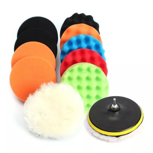 Car Polishing Buffing Pads Kit | Foam Waxing Sponge & Wool Buffer Set | 3" Drill Attachment for Auto Detailing, Waxing, Scratch Removal, & Shine