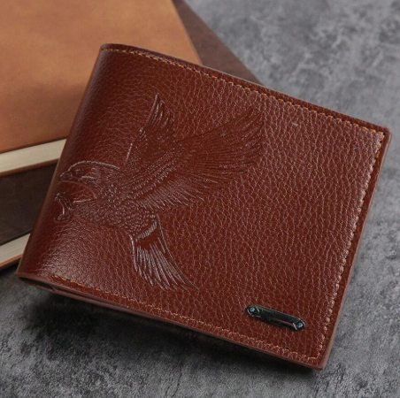 Juan Wallet Men's Foldable PU Leather Eagle Pattern Wallet Credit Card Holder - New - Brown