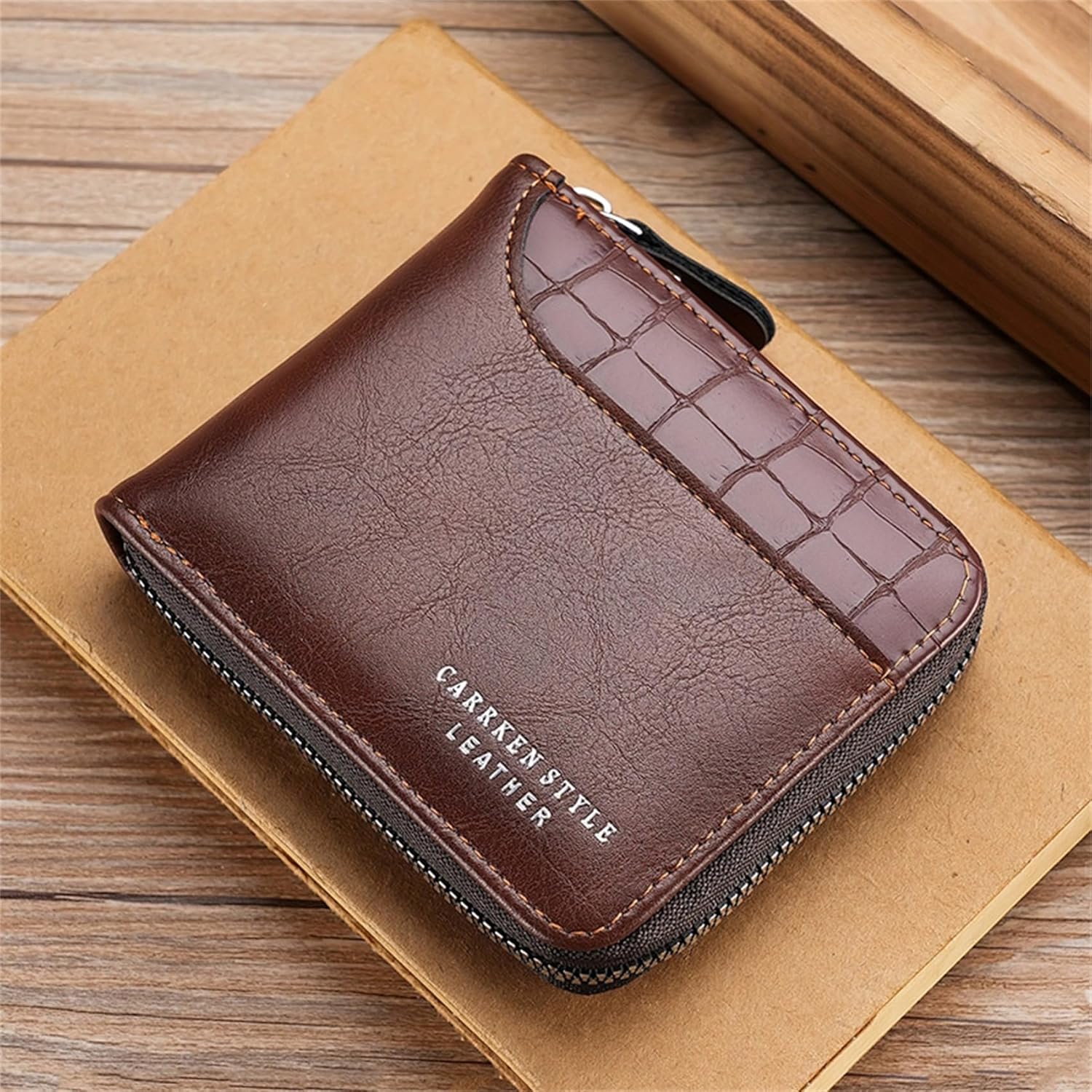 Men'S Wallet Carrken Style Leather, Zipped, Credit Card, Light Brown