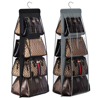 Bag Holder Handbag and Purse Organizer Rack Closet Display 8 Pocket Storage Hanger Black