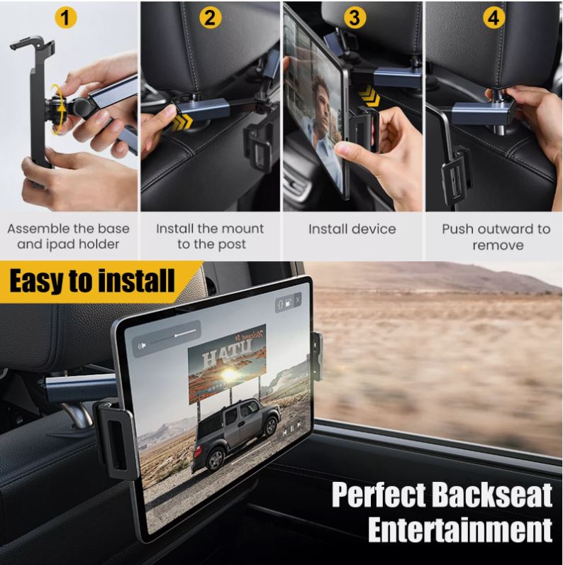 360° Car Back Seat Headrest Tablet Holder – Fits 4.7-12.9'' Smartphones Tablets! Perfect for Movies, Games on Road Trips