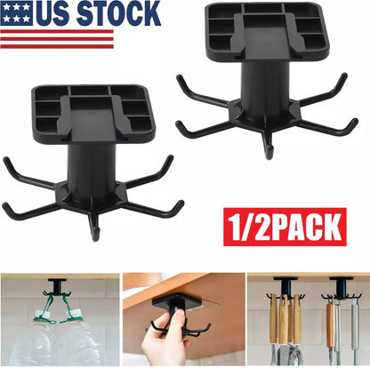2Pcs under Cabinet Utensil Holder 360° Rotatable Kitchen Hook Organizer Rack USA