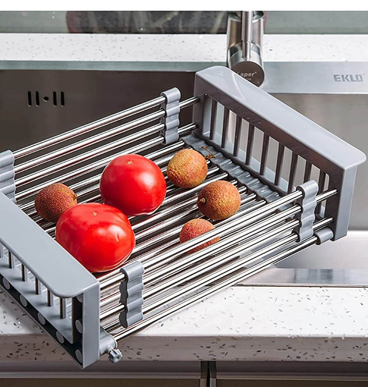 Adjustable Kitchen Sink Dish Drying Rack | Stainless Steel Drain Strainer Basket for Bowls, Dishes Utensils | Durable & Easy to Clean Organiser Design