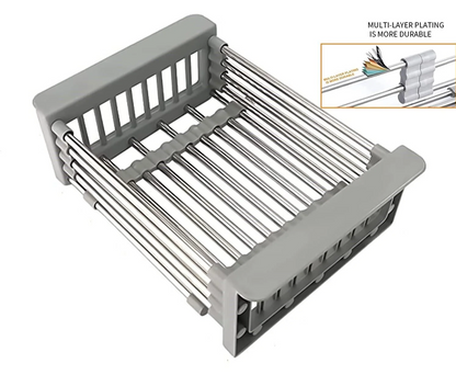 Adjustable Kitchen Sink Dish Drying Rack | Stainless Steel Drain Strainer Basket for Bowls, Dishes Utensils | Durable & Easy to Clean Organiser Design