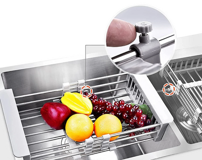 Adjustable Kitchen Sink Dish Drying Rack | Stainless Steel Drain Strainer Basket for Bowls, Dishes Utensils | Durable & Easy to Clean Organiser Design