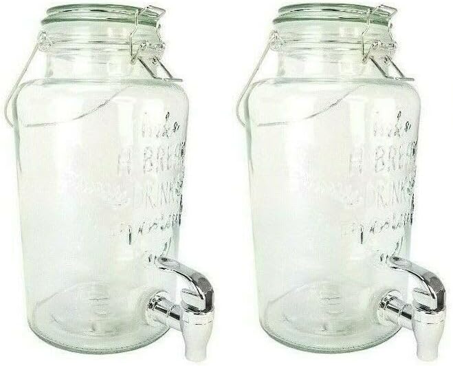 TikTok Party Must-Have Set of 2 Mason Jar Lemonade Dispensers (3L) w/ Lids & Spigots –Perfect Drinkware Glass Jugs Plastic Airtight Leakproof Stylish