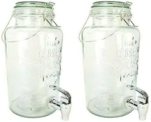 TikTok Party Must-Have Set of 2 Mason Jar Lemonade Dispensers (3L) w/ Lids & Spigots –Perfect Drinkware Glass Jugs Plastic Airtight Leakproof Stylish