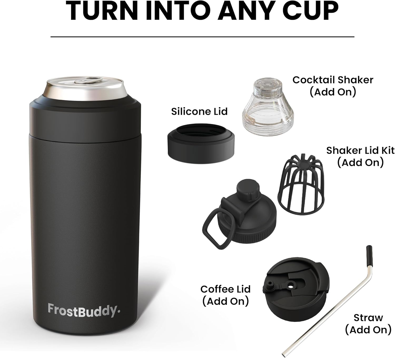 Frost Buddy Drink Holder - Fits 12oz & 16oz Cans, Bottles & Slim Cans | 20x Colder for 24 Hours | Insulated Can Cooler & Travel Coffee Mug 