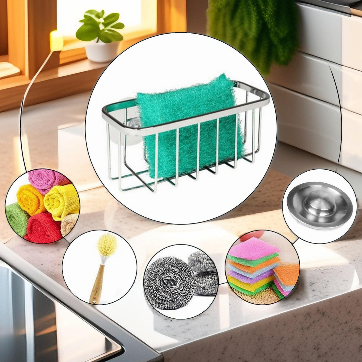 TikTok Shop Trending Sponge Holder: Suction Cup Sink Basket for Kitchen Organization – Rustproof, Organiser Plastic Rack Smooth Metal