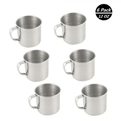 Trending Stainless Steel Camping Mugs 6-Pack | Lightweight 12oz Cups for Coffee, Soup, Hot & Cold Drinks, Rust-Resistant, Durable & Travel-Friendly