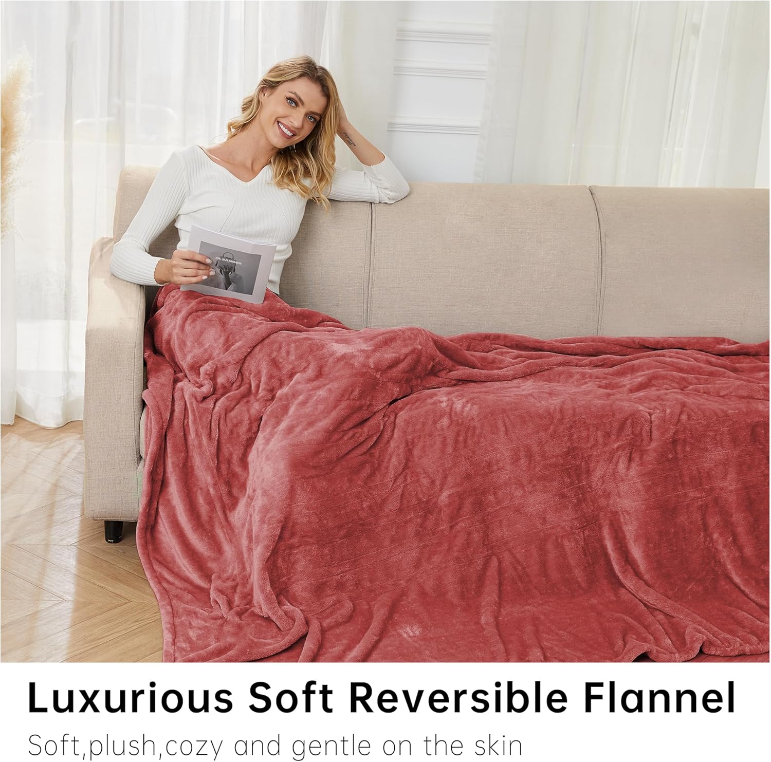 Electric Heated Blanket - Soft Flannel, 4 Heat Levels, Auto Shut-Off, Overheating Protection, Easy to Clean, King Size (72''x84'')