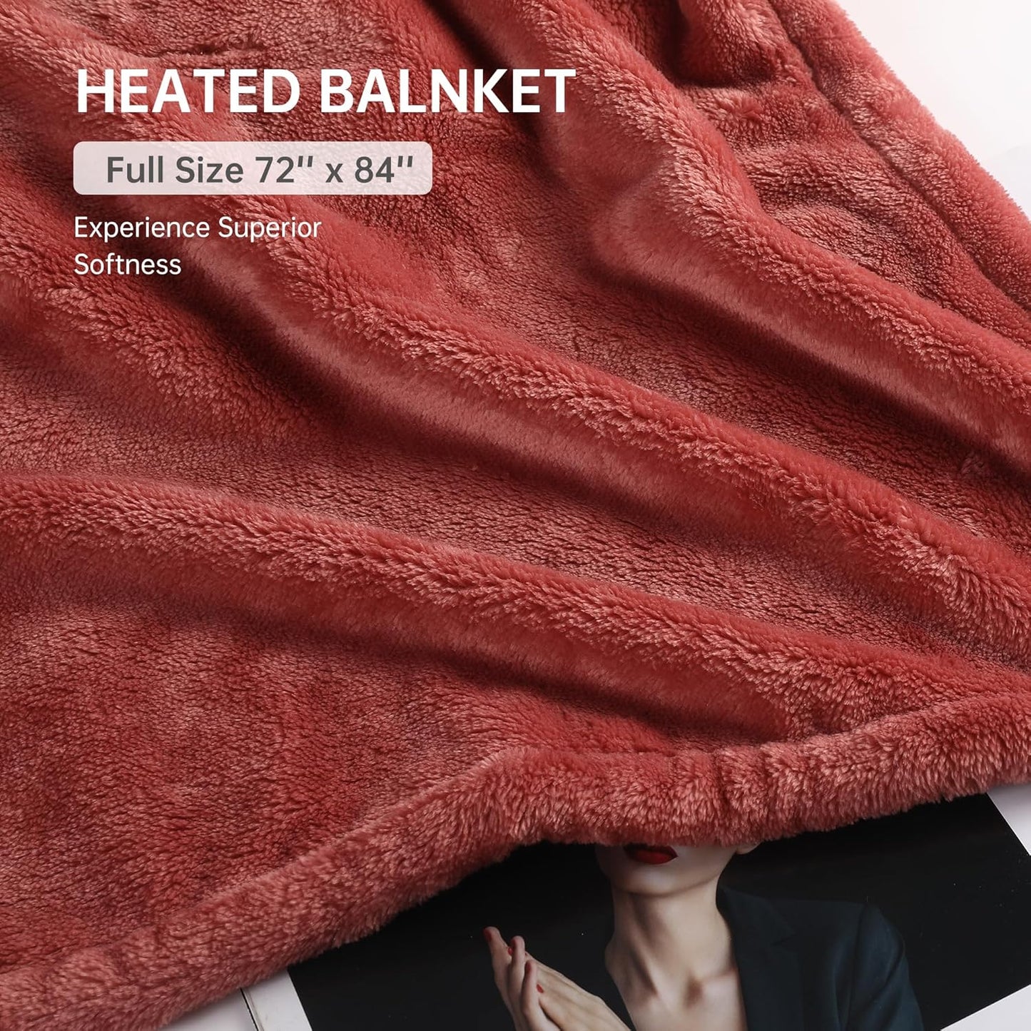 Electric Heated Blanket - Soft Flannel, 4 Heat Levels, Auto Shut-Off, Overheating Protection, Easy to Clean, King Size (72''x84'')