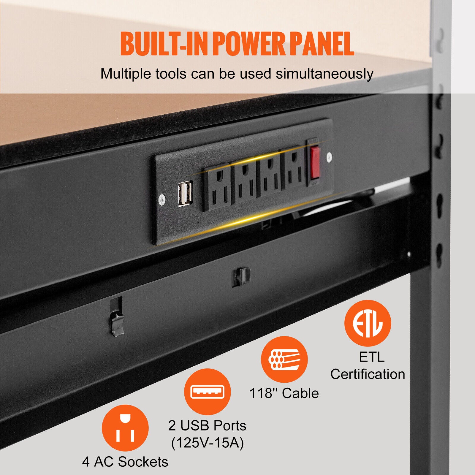 peg board driver Heavy-Duty Steel Workbench with LED Light, Power Outlets, Pegboard & Storage Hooks – 220lbs Capacity, Stable & Durable for Garage 