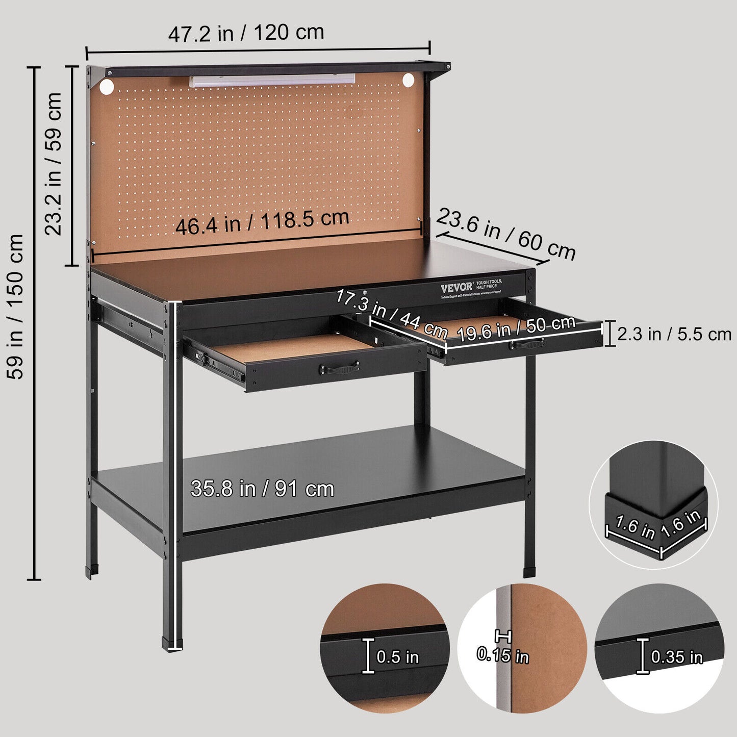 peg board driver Heavy-Duty Steel Workbench with LED Light, Power Outlets, Pegboard & Storage Hooks – 220lbs Capacity, Stable & Durable for Garage 