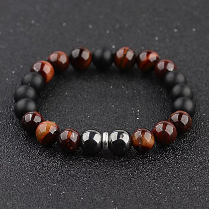 Men's Gemstone Beaded Bracelet – 10mm Tiger's Eye, Hematite, Onyx, & Lava Stones, Stretchy & Stylish Jewelry Gift for Him, Perfect for Everyday Wear