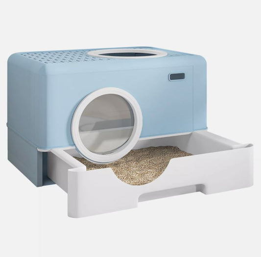 Large Enclosed Cat Litter Box with Lid, Anti-Splashing, Odorless, Slide-Out Tray, One-Way Entrance, Spacious, and Hidden Scoop for Easy Cleaning