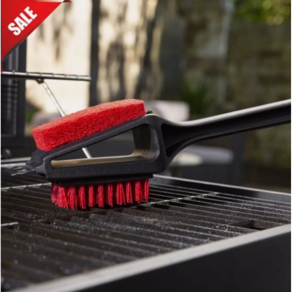 grill wire brush, Expert Grill 3-in-1 Grill Brush – Soft Grip BBQ Cleaning Tool with Scraper, Wire Bristles & Scrub Pad – Utensils Stainless Steel