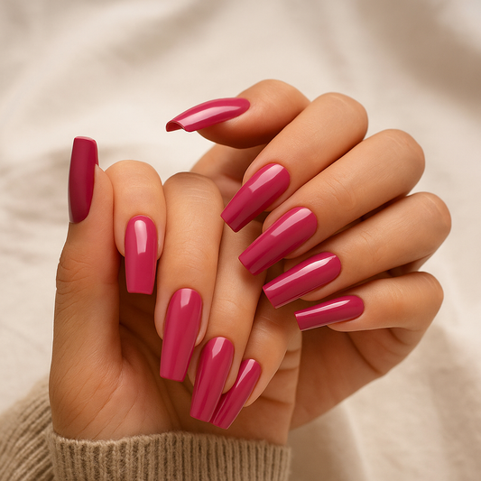 press nails, Shiny Rose Red Long Press On Nails - 24PCS Full Cover Fake Nails with Self Adhesive Stickers, Easy Application, Lasts Up to 2 Weeks