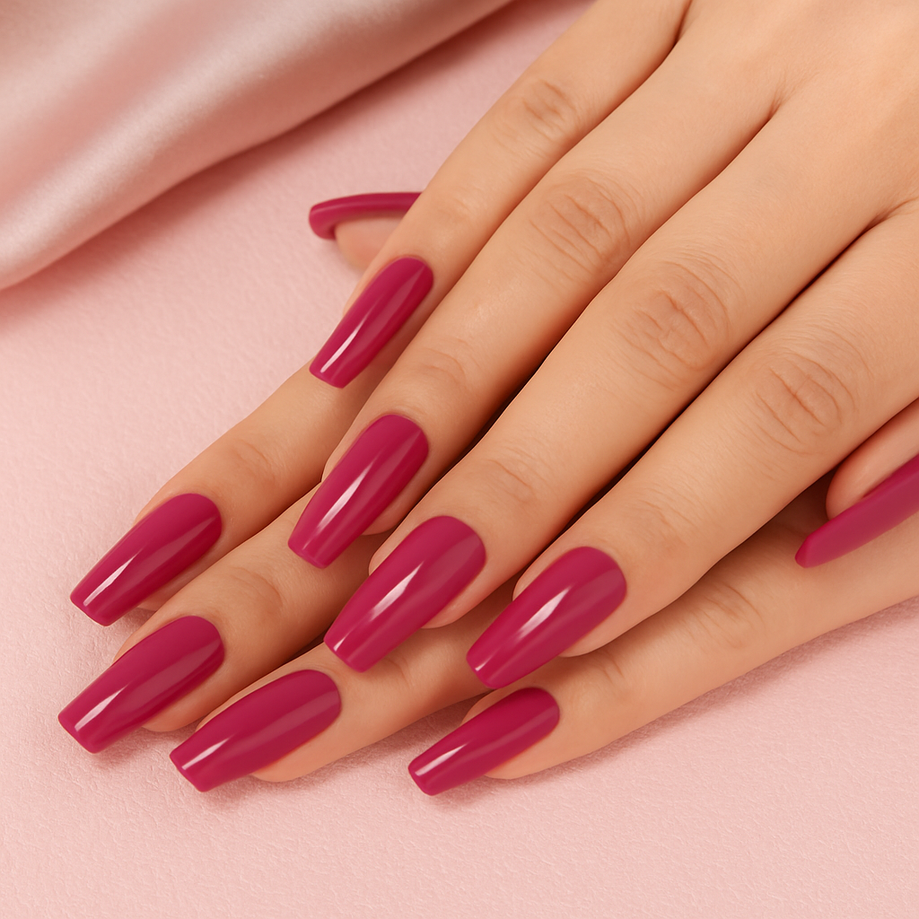 press nails, Shiny Rose Red Long Press On Nails - 24PCS Full Cover Fake Nails with Self Adhesive Stickers, Easy Application, Lasts Up to 2 Weeks