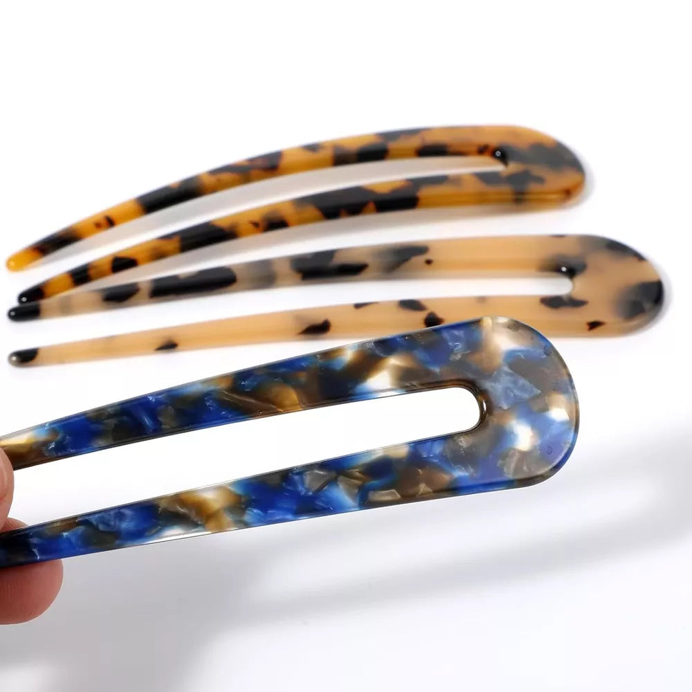 French Hair Pins 3 Pcs  Tortoise Shell U-Shaped Hair Forks, 4.3” Acetate Bun Holder for Elegant Updos, Durable & Lightweight for Weddings & Daily Wear