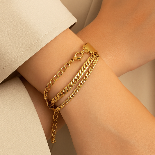 18K Gold Plated Bracelet Women's Cuban Curb Chain, Adjustable Stainless Steel Bangle, Waterproof, Tarnish-Free, Trendy Jewelry for Everyday Wear