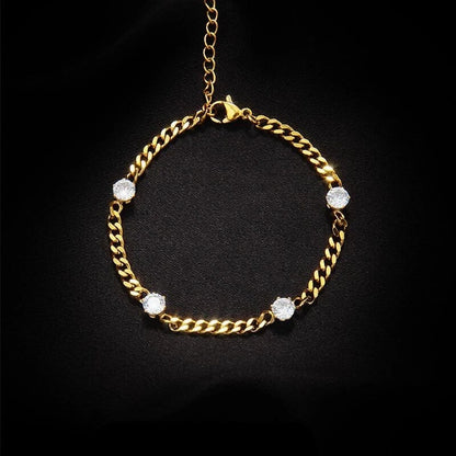 18K Gold Plated Cuban Bracelet Women's Adjustable CZ Curb Chain Bangle, Waterproof Stainless Steel, Tarnish-Free, Luxury Jewelry for Everyday Wear