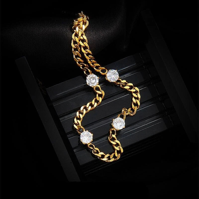 18K Gold Plated Cuban Bracelet Women's Adjustable CZ Curb Chain Bangle, Waterproof Stainless Steel, Tarnish-Free, Luxury Jewelry for Everyday Wear