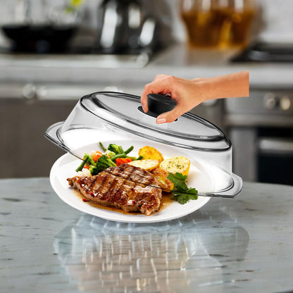 Microwave Glass Plate Cover – Splatter Guard with Venting Hole, BPA-Free, Heat-Resistant, Easy Grip Handle for Safe & Even Heating, Dishwasher Safe!