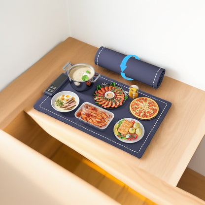 Food Warming Mat Electric Tray – 6 Temperature & 5 Timer Settings, Fast Heating Silicone, Child Lock, Easy to Clean & Roll Up, Customizable 