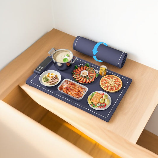Food Warming Mat Electric Tray – 6 Temperature & 5 Timer Settings, Fast Heating Silicone, Child Lock, Easy to Clean & Roll Up, Customizable 