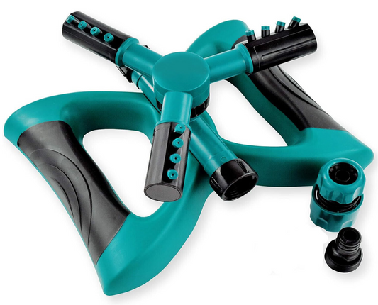 360° Automatic Rotating Lawn Sprinkler – Covers 30ft Range, Adjustable Arms, Leak-Proof Hose Connector, Garden & Yard Watering Tool for Even Coverage