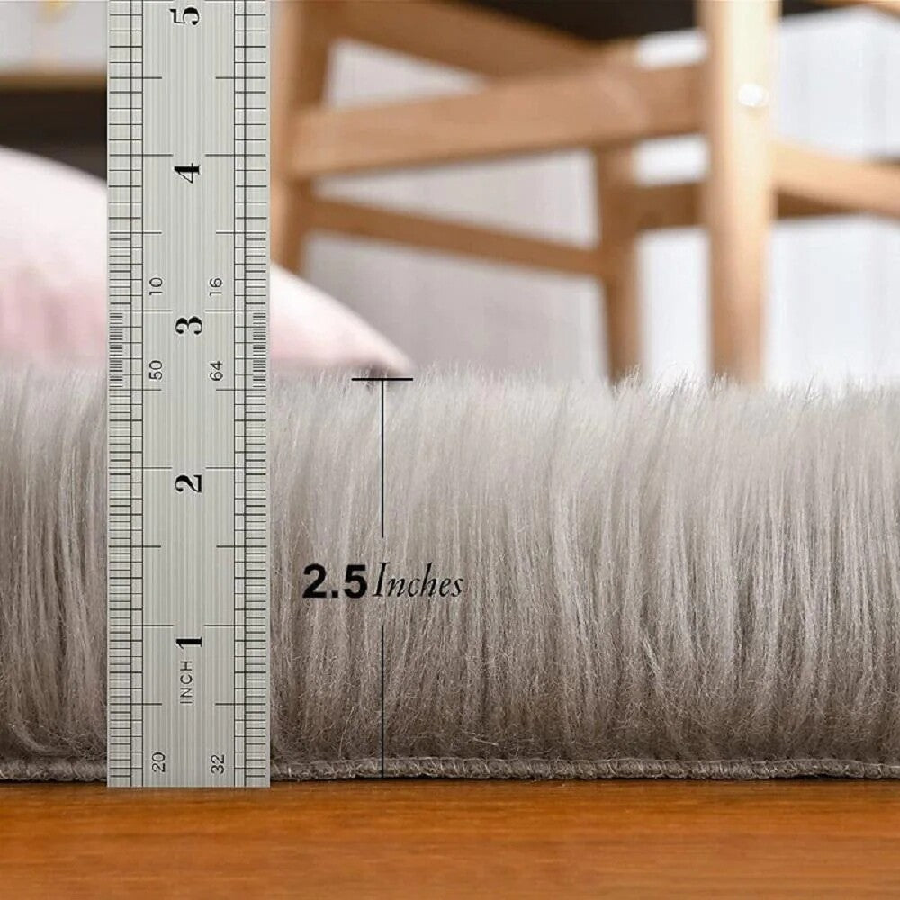 Faux Fur Sheepskin Fluffy Area Rugs round Shaggy Carpet for Bedroom Living Room