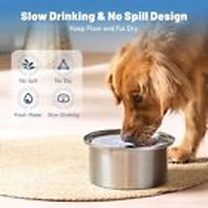 SMARTOO NO SPILL DOG WATER BOWL - UPGRADED DOG SLOW WATER BOWL - STAINLESS STEEL