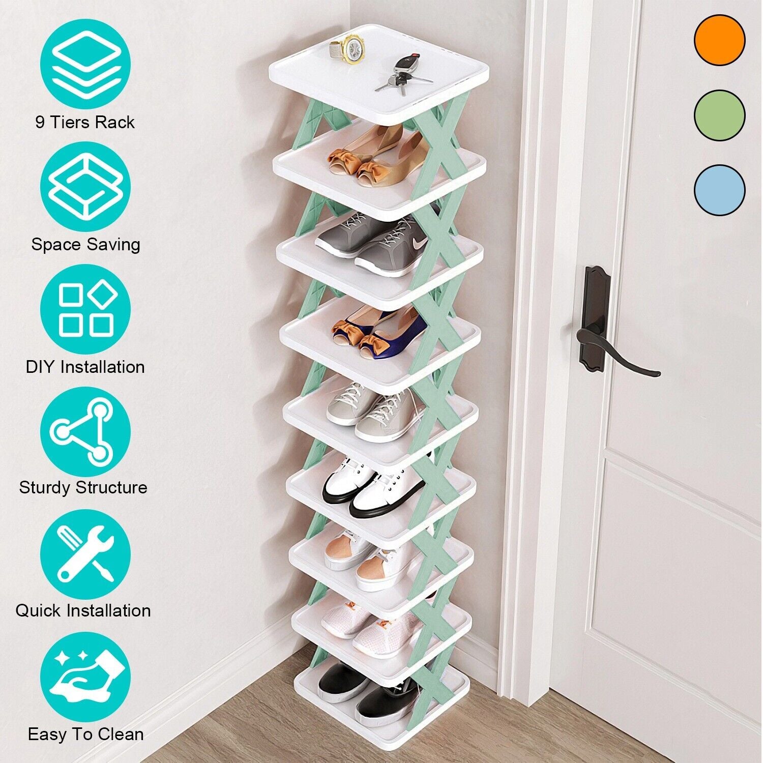 9-Tier Space-Saving Shoe Rack Organizer - Narrow Adjustable DIY Shoe Shelf for Entryway, Closet, or Bedroom, Easy Tool-Free Assembly, Modern Design