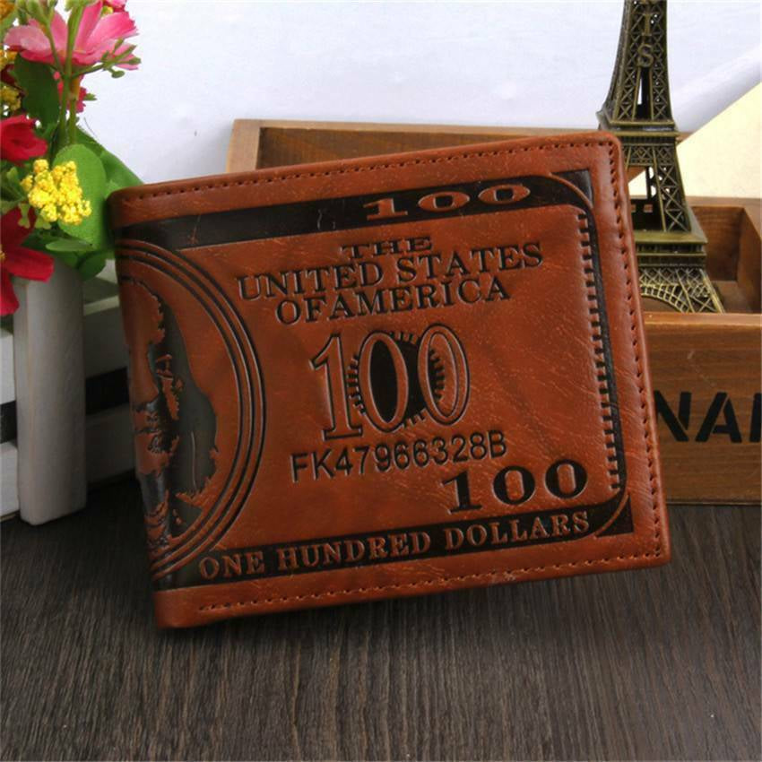 Men's US 100 Dollar Bill Wallet, Leather Bifold Card Holder with ID Window – Trendy Cash Design Purse, Stylish & Durable Gift for Him!