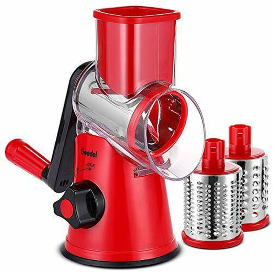 Rotary Cheese Grater, Kitchen Mandoline Vegetable Slicer with 3 Interchangeable Blades, Easy to Clean Rotary Grater Slicer