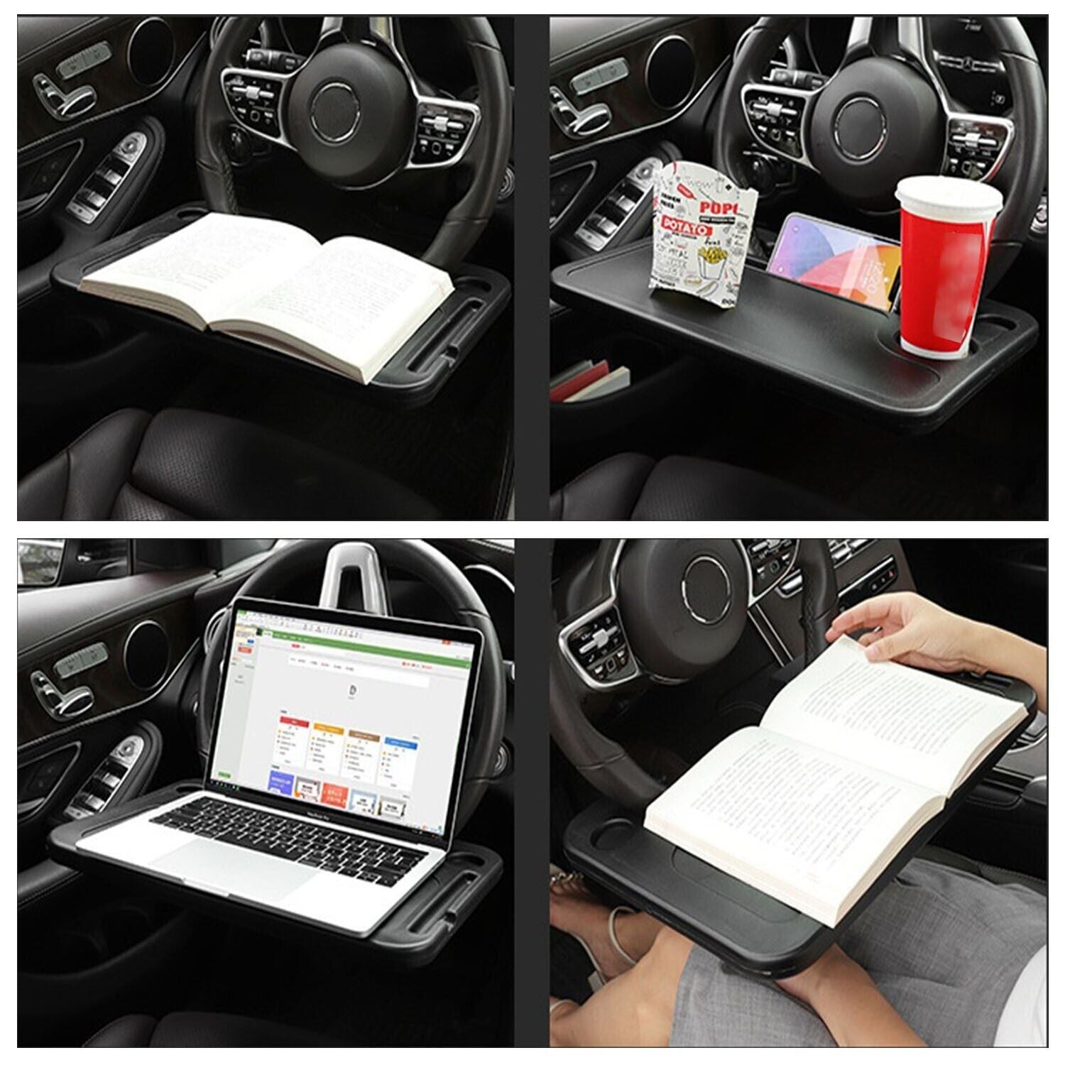 Must-Have Car Steering Wheel Tray Desk – Double-Sided Laptop, Food & Drink Holder! Lightweight, Portable, Perfect for Work, Travel & Drivers