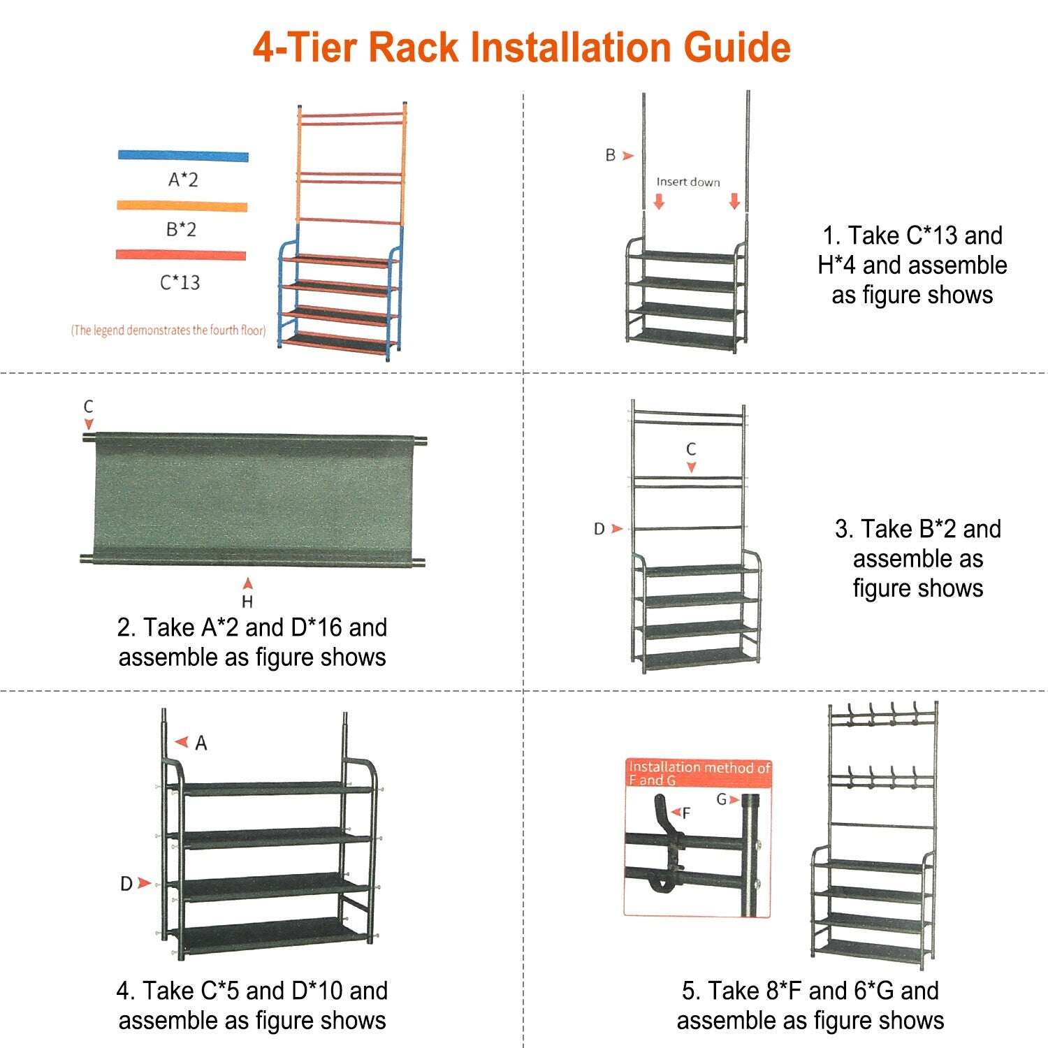 Coat and Shoe Rack for Entryway Organizer Metal Coat Hat Rack W/ 4 Tier Shelves