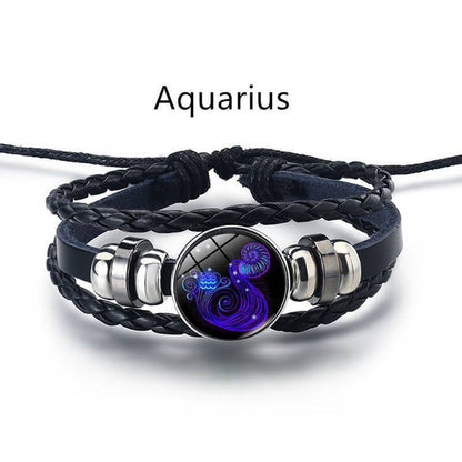 Leather Bracelet Bangle for Men Woman with Signs of the Zodiac Astrology Luminou