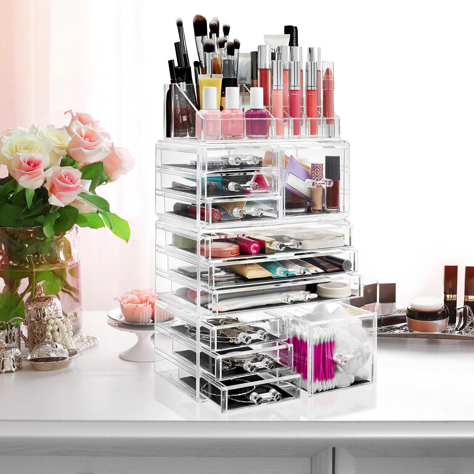 Large Acrylic Cosmetic Makeup Organizer Jewelry Drawer Storage Box Display Case