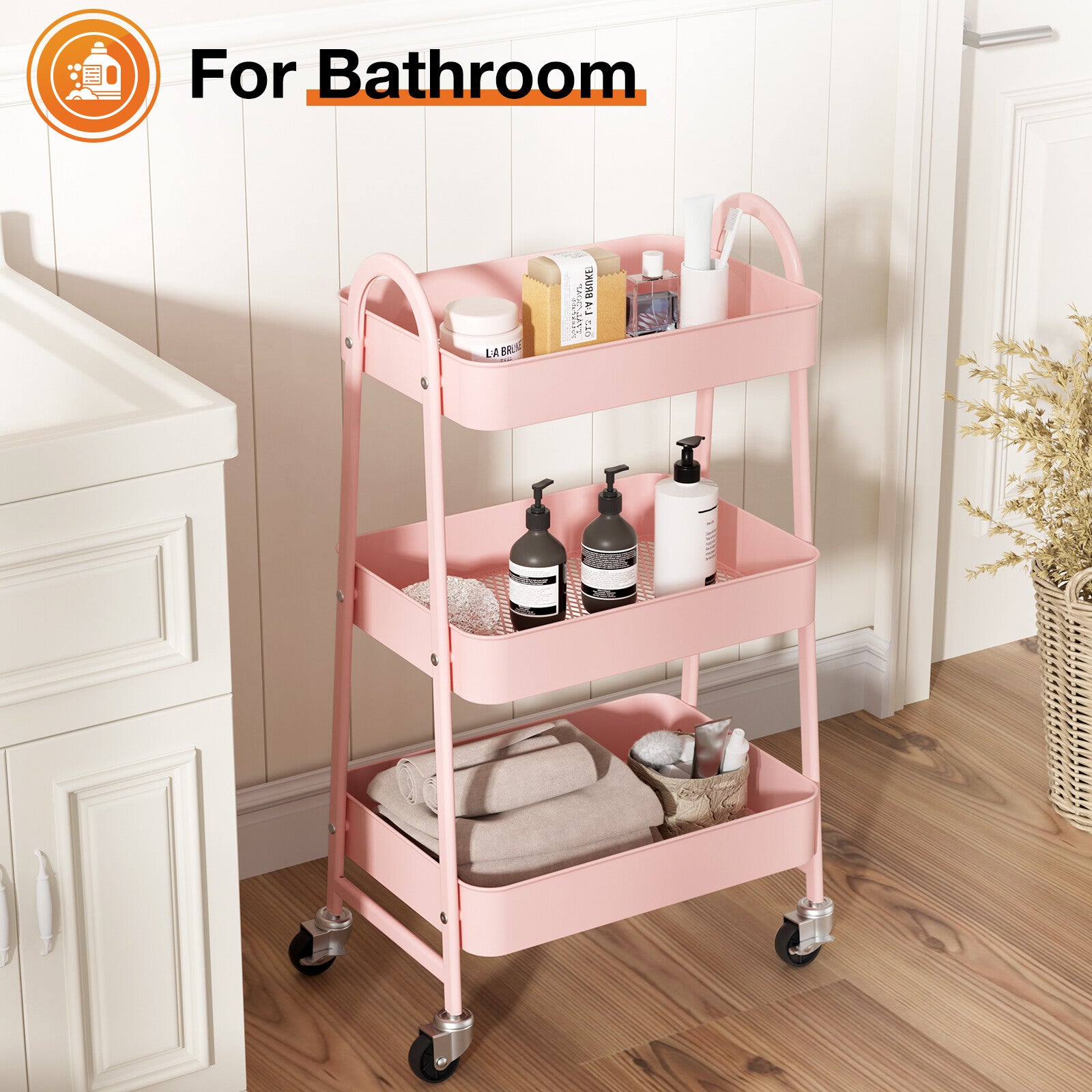 3-Tier Small Rolling Metal Storage Organizer Mobile Utility Cart Kitchen Cart