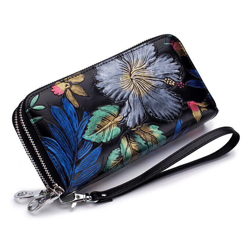 Womens Wallet Large Capacity Double Zip Card Phone Holder RFID Blocking Wristlet